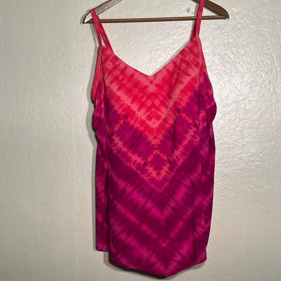 Aqua Green Plus Size 2X Pink Tie-Dye Tankini Swim Top Adjustable Straps NWOT - Picture 2 of 9